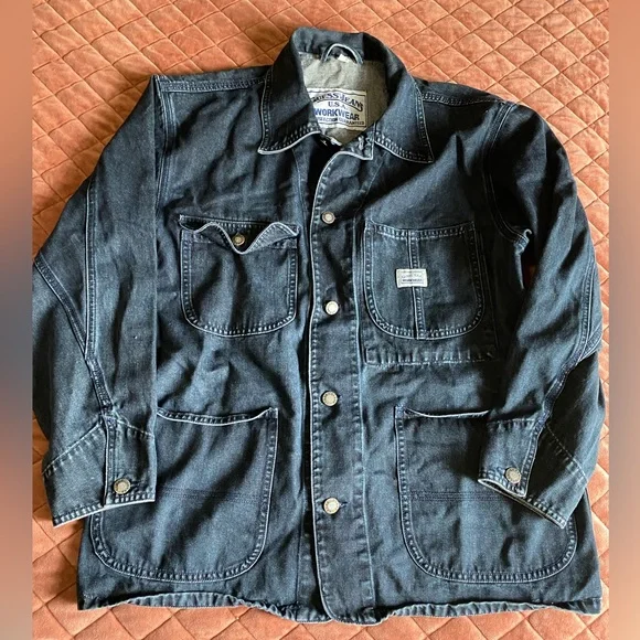 Vintage GUESS USA workwear black wash chore yard jacket 90’s mens - Picture 1 of 5